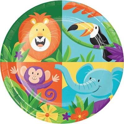 Party Central Club Pack of 96 Blue and Orange Jungle Safari Dessert Round Plates 6.8"