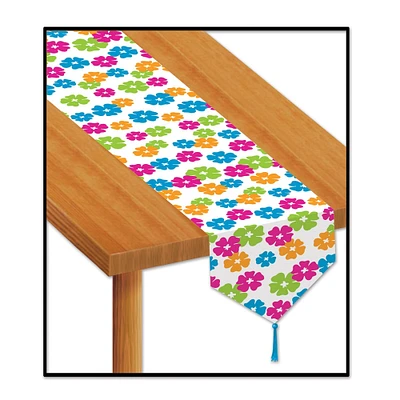 Party Central Club Pack of 12 Tropical Luau Hibiscus Printed Party Table Runners with Tassels 72"