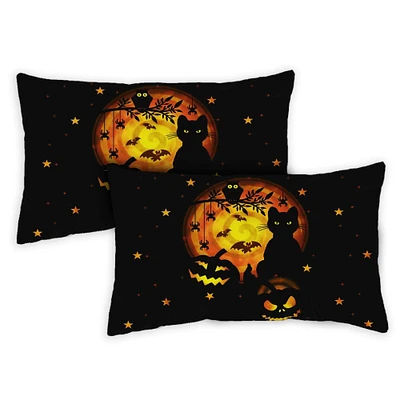 Toland Home Garden Set of 2 Spooky Cat and Jack-O-Lantern Halloween Outdoor Patio Throw Pillow Covers 19”