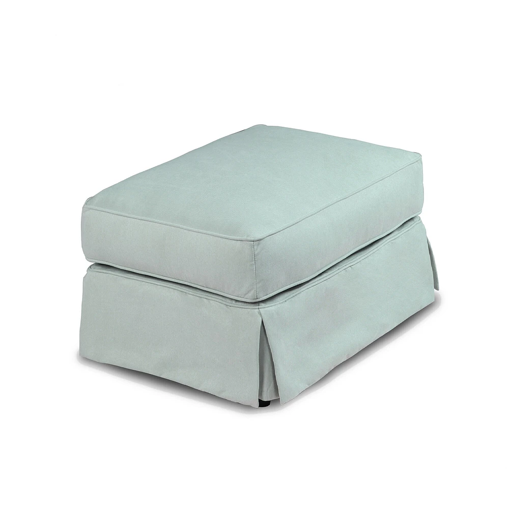 The Hamptons Collection 18" Ocean Blue Fabric Elegant Sunset Trading Horizon Slipcovered Comfortable Ottoman