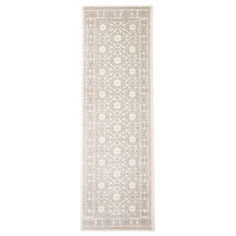 Chaudhary Living 2.5' x 8' Gray Bordered Damask Rectangular Rug Runner