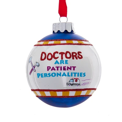 Kurt Adler White and Blue Doctors Are Patientalities Glittered Christmas Ball Ornament 3" (75mm)