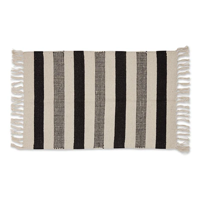 Contemporary Home Living 2' x 3' Beige, Gray, and Black Combo Striped Hand-Loomed Contemporary Area Throw Rug