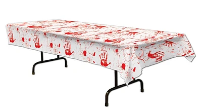 Party Central Club Pack of 12 White and Red Bloody Handprints Halloween Banquet Table Covers 108"