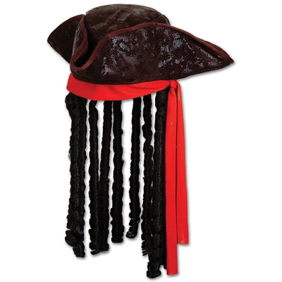 Party Central Pack of 6 Black Men Adult Caribbean Pirate Hat with Bandanna and Dreadlocks - One Size