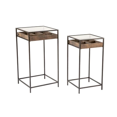 Tripar International Set of 2 Brown and Clear Square Solid Side Table with Visible Storage Drawer 32.3"