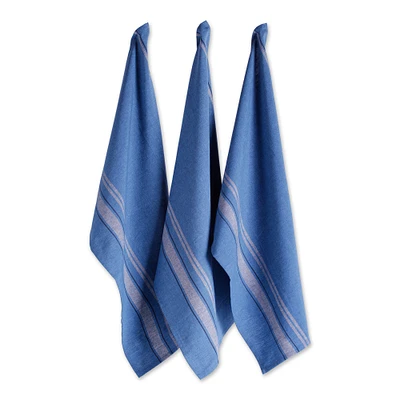 CC Home Furnishings Set of 3 Blue Chambray French Stripe Dishtowels 30" x 20"