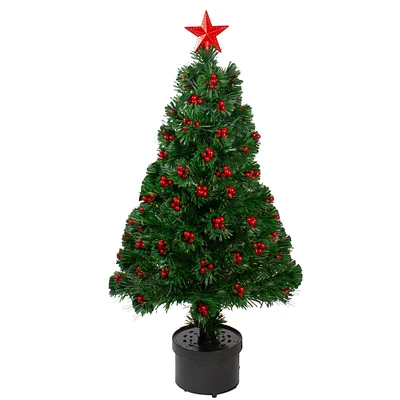 Northlight 3' Pre-Lit Color Changing Fiber Optic Christmas Tree with Red Berries