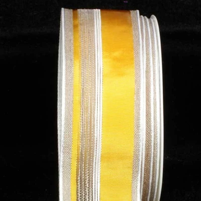 The Ribbon People Yellow and White Striped French Wired Craft Ribbon 1.5" x 22 Yards