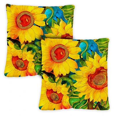 Toland Home Garden Set of 2 Sunny Sunflowers Outdoor Patio Throw Pillow Covers 18”