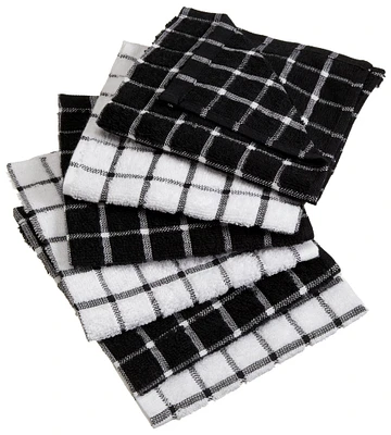 Contemporary Home Living Set of 6 Black and White Square Absorbent Dishcloth 12"
