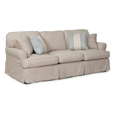 The Hamptons Collection 85” Linen Beige T-cushion Sofa Cover with Back and Seat Cushion Cover and Pillow Covers