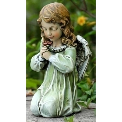 Roman 12" Kneeling Angel with Rose Outdoor Garden Statue