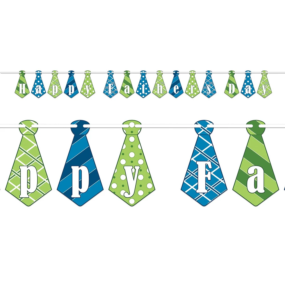 Party Central Club Pack of 12 Green and Blue Dapper Neckties Happy Father's Day Streamers Decors 144"
