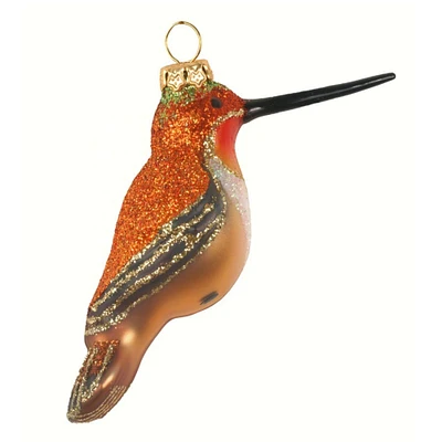 GC Home & Garden 4” Orange and Gold Rufous Hummingbird Hand Blown Glass Hanging Figurine Ornament