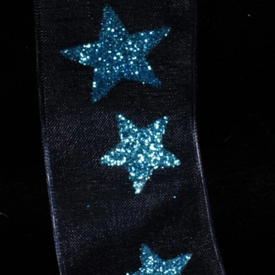 The Ribbon People Blue Stars Sheer Wired Craft Ribbon 1.5" x 27 Yards