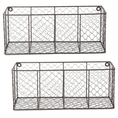 Contemporary Home Living Set of 2 Rustic Bronze Wire Wall Basket Storage, 17"