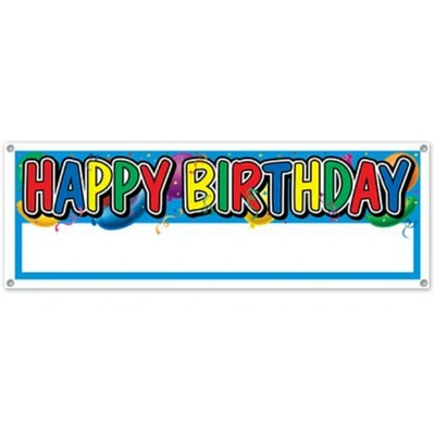 Party Central Club Pack of 12 Multi-Color Customizable 'Happy Birthday' Banner Signs 5'