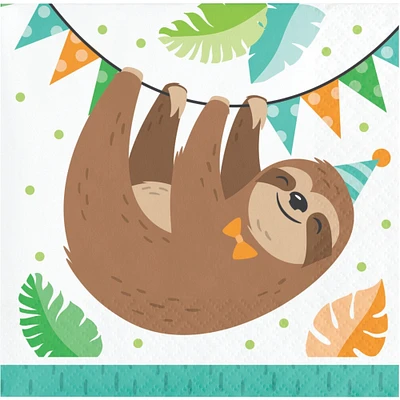 Party Central Club Pack of 192 Brown and White 2 Ply Sloth Party Happy Birthday Beverage Napkins 5"