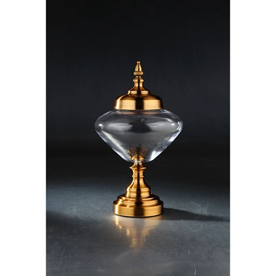 CC Home Furnishings 15" Clear Rotund Glass Jar with Gold Finial Lid