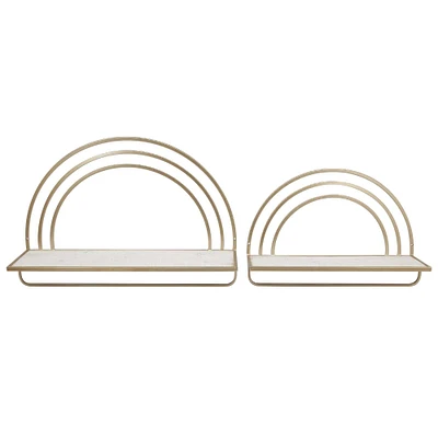 Kingston Living Set of 2 White and Gold Wood Rainbow Style Wall Shelves 20"
