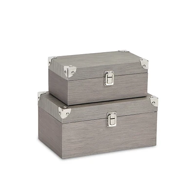 Contemporary Home Living Set of 2 Gold Pewter Chrome Corner Storage Boxes 10.25"