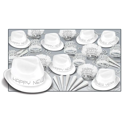 Beistle Club Pack of 50 White New Year Party Themed Hats with Feathered and Fringed Tiaras 33"
