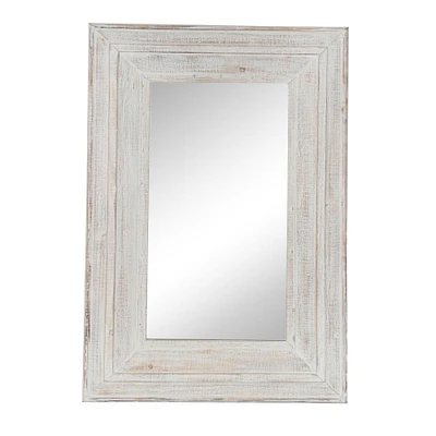 Kingston Living 36" Antique White Glass Decorative Rectangular Wall Mirror