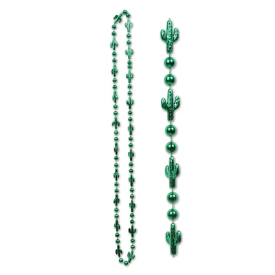 Party Central Club Pack of 12 Green Contemporary Beaded Cactus Necklaces 33"