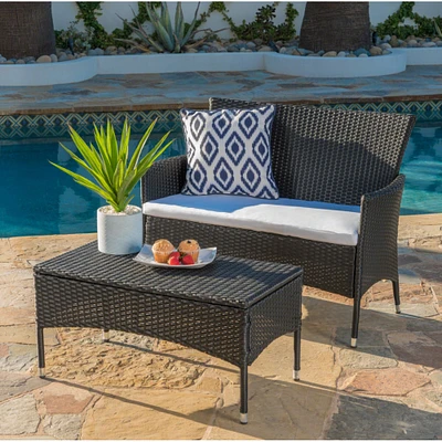GDFStudio Montague Outdoor Wicker Loveseat and Coffee Table Set