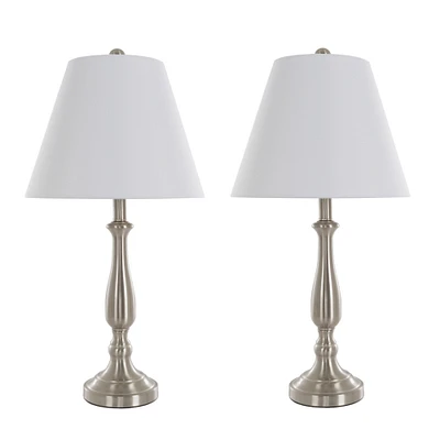 Lavish Home Set of 2 Brushed Steel Matching Table Lamps with LED Bulbs and Shades Included