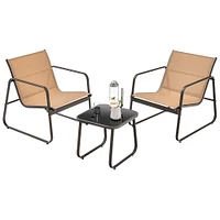 Costway 3 Pieces Patio Conversation Set Outdoor Metal Chair & Table Tempered Glass Top