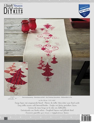 Vervaco Counted Cross Stitch Table Runner Kit 11.6"X40.8"-Red Christmas Decor (14 Count)