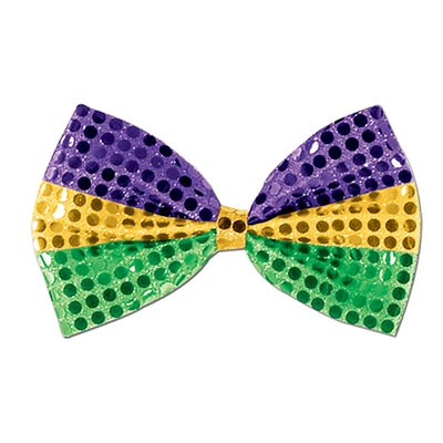 Beistle Club Pack of 12 Green, Gold and Purple Glitz 'N Gleam Mardi Gras Bow Tie Costume Accessories 7"