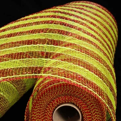 The Ribbon People Lime Green and Red Striped Deco Mesh Craft Ribbon 21" x 20 Yards