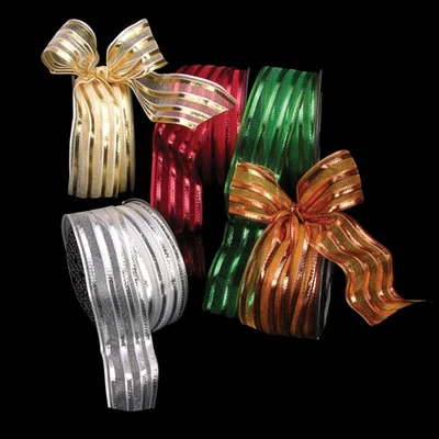 The Ribbon People Sheer Copper Stripes French Wired Craft Ribbon 1.5" x 27 Yards