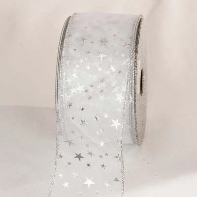 The Ribbon People Silver Sparkling Stars Wired Craft Ribbon 2.5" x 40 Yards