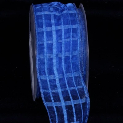 The Ribbon People Royal Blue Solid and Sheer Check Wired Craft Ribbon 2" x 27 Yards