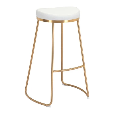 Modern Home Set of 2 White and Gold Upholstered Bar Stools 30.5"