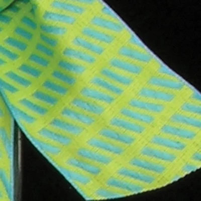 The Ribbon People Green and Blue Diagonal Striped Woven Taffeta Wired Craft Ribbon 0.75" x 108 Yards