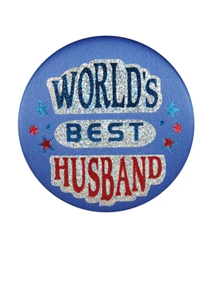 Beistle Club Pack of 6 World's Best Husband Blue Satin Decorative Buttons 2"