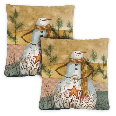 Toland Home Garden Set of 2 Americana Snowman Outdoor Patio Throw Pillow Covers 18"