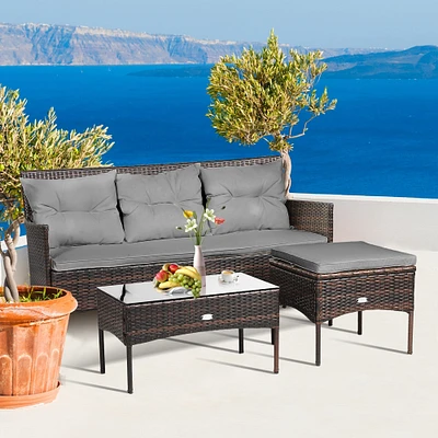 3 Pieces Patio Furniture Sectional Set with 5 Cozy Seat and Back Cushions