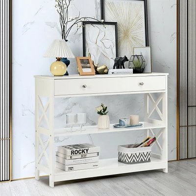 3-Tier Console Table with Drawers for Living Room Entryway