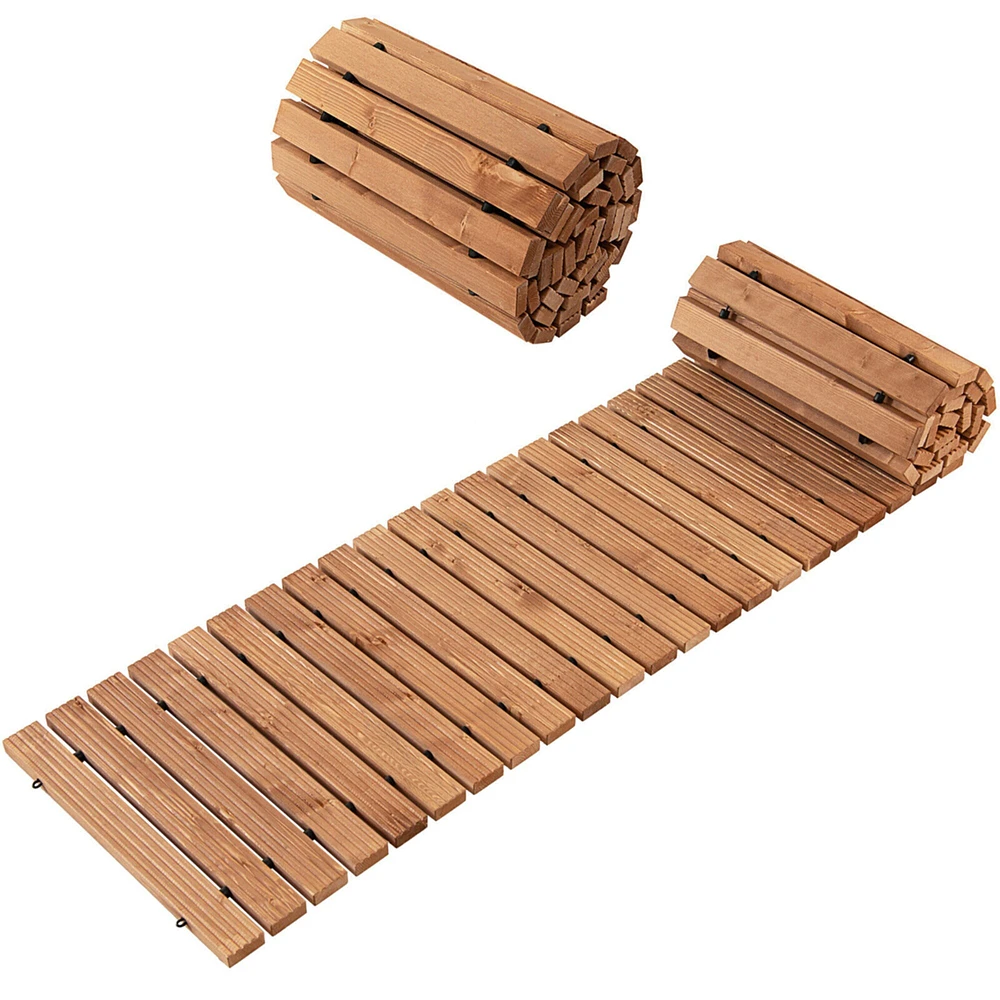 Gymax 2PCS 8 FT Roll-out Hardwood Pathway Patio Path Straight Weather-Resistant