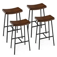 Gymax Set of 4 Industrial Saddle Stool Bar Height Chair Bar Stool w/ Metal Frame