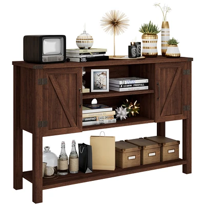 Gymax Buffet Sideboard Storage Cupboard Console Table w/ Open Shelf and Side Cabinets Brown