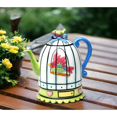 kevinsgiftshoppe Ceramic Birdcage Teapot, Gift for Her, Gift for Mom, Tea Party Dcor, Caf Dcor, Spring Kitchen Decor