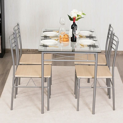 5 Pieces Dining Set Glass Table and 4 Chairs