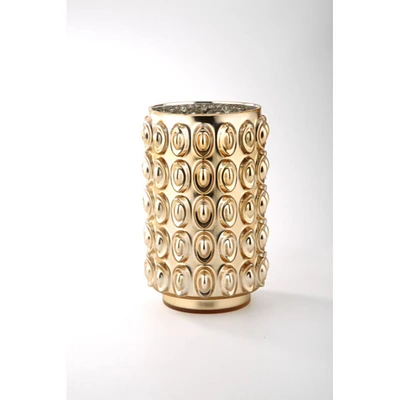 CC Home Furnishings 12" Gold Contemporary Cylindrical Bubble Glass Decorative Flower Vase